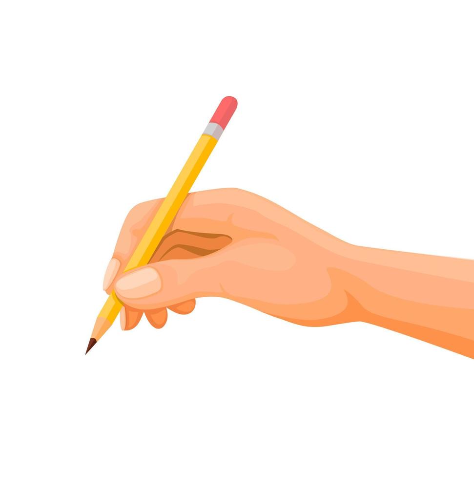 Hand holding pencil, writing education symbol illustration vector