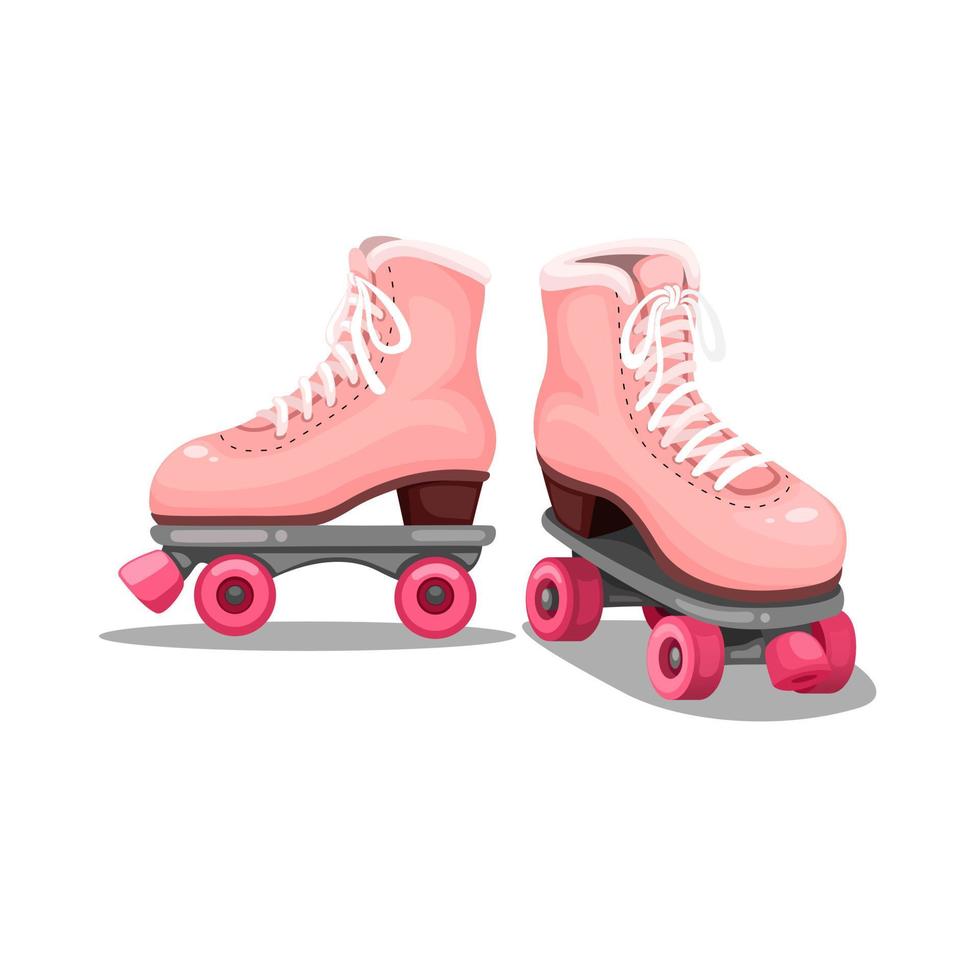 Pink roller skate in retro style cartoon illustration vector