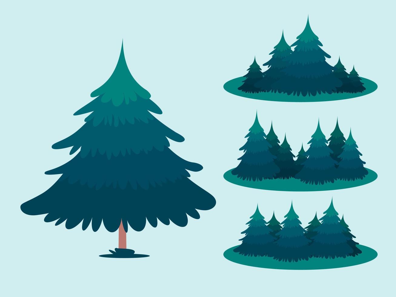 Forest trees. Green spruce, forest pine composition and isolated trees. vector