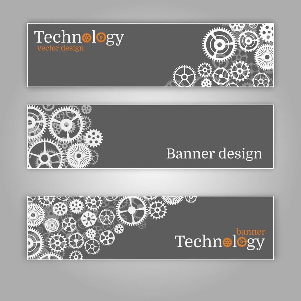 Vector abstract gear wheel and circuit board, banner set.