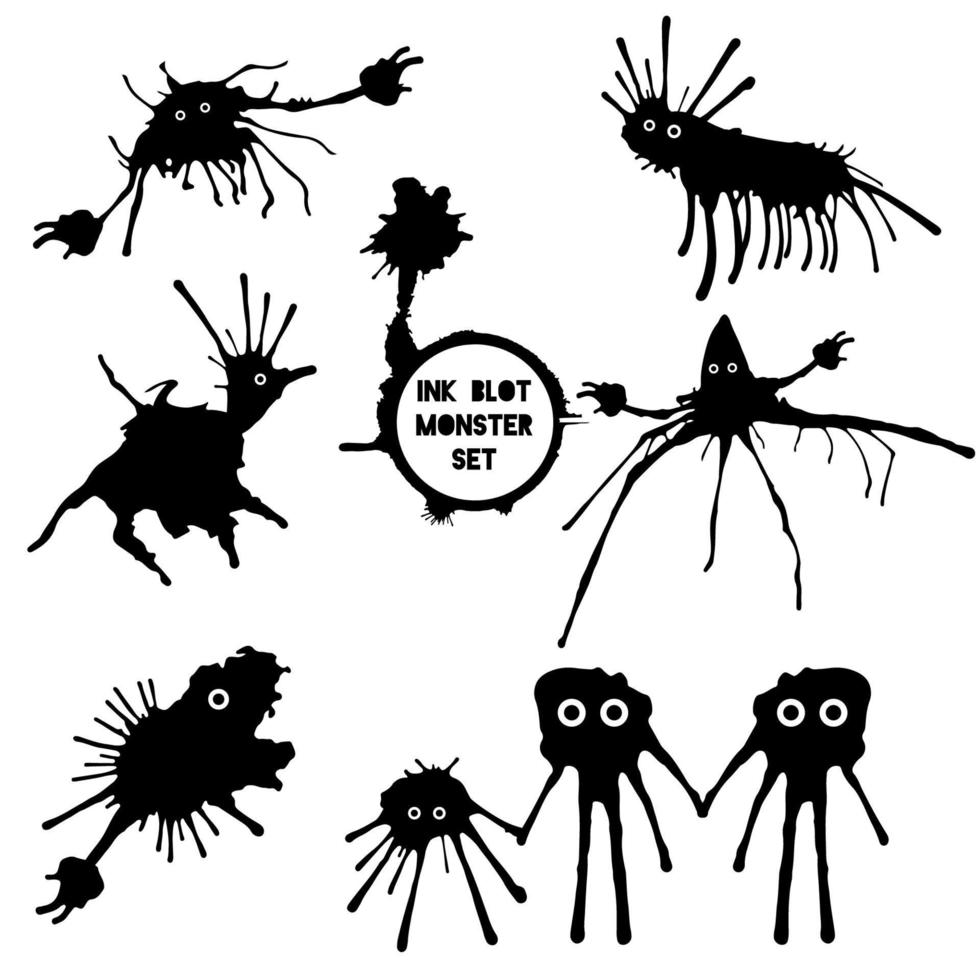 Black funny monsters ink blots isolated set on white background vector