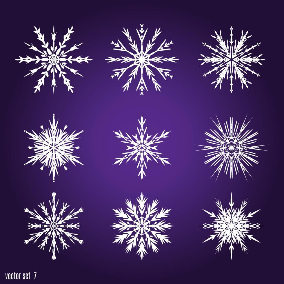 set 9 copos de nieve blancos diferentes vector