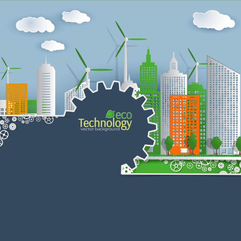 Eco technology. Cover template. Cityscape. vector