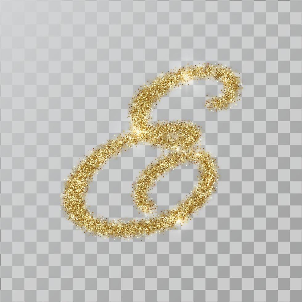 Gold glitter powder letter E in  hand painted style. vector