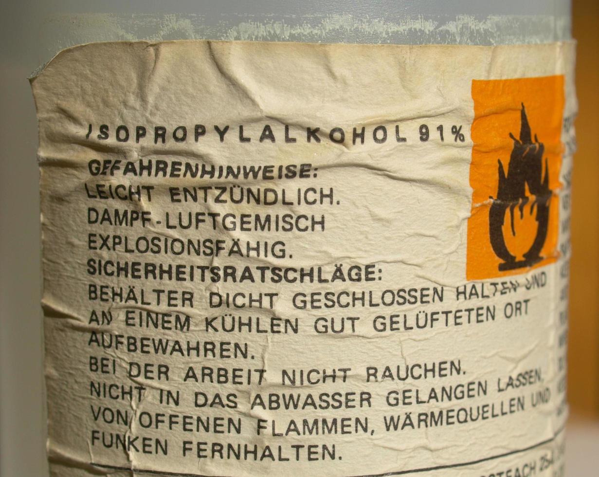 Danger sign on iso propyl alkohol photo