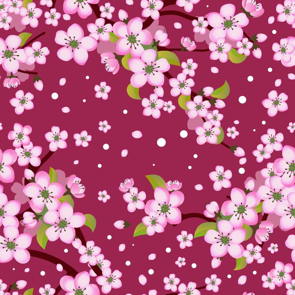 Beauty Spring with Cherry Blossom Seamless Pattern vector