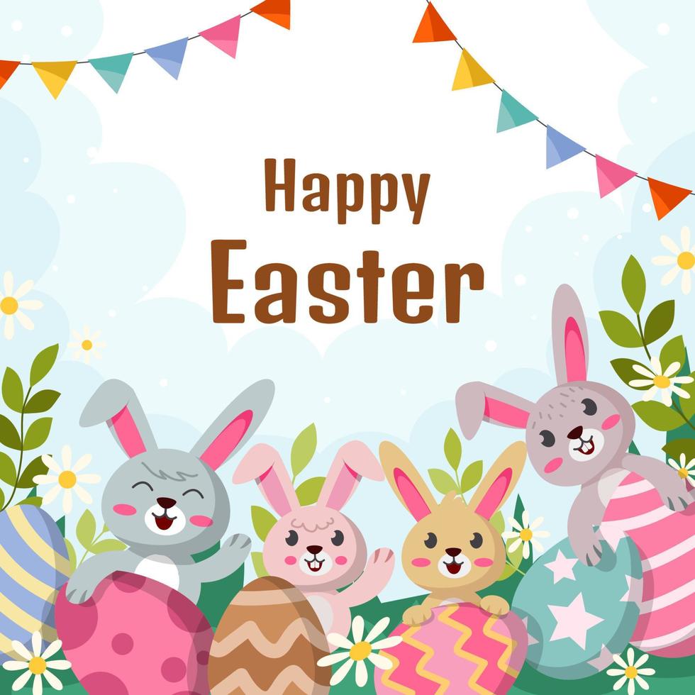 Happy Easter with Cute Bunny Cartoon vector