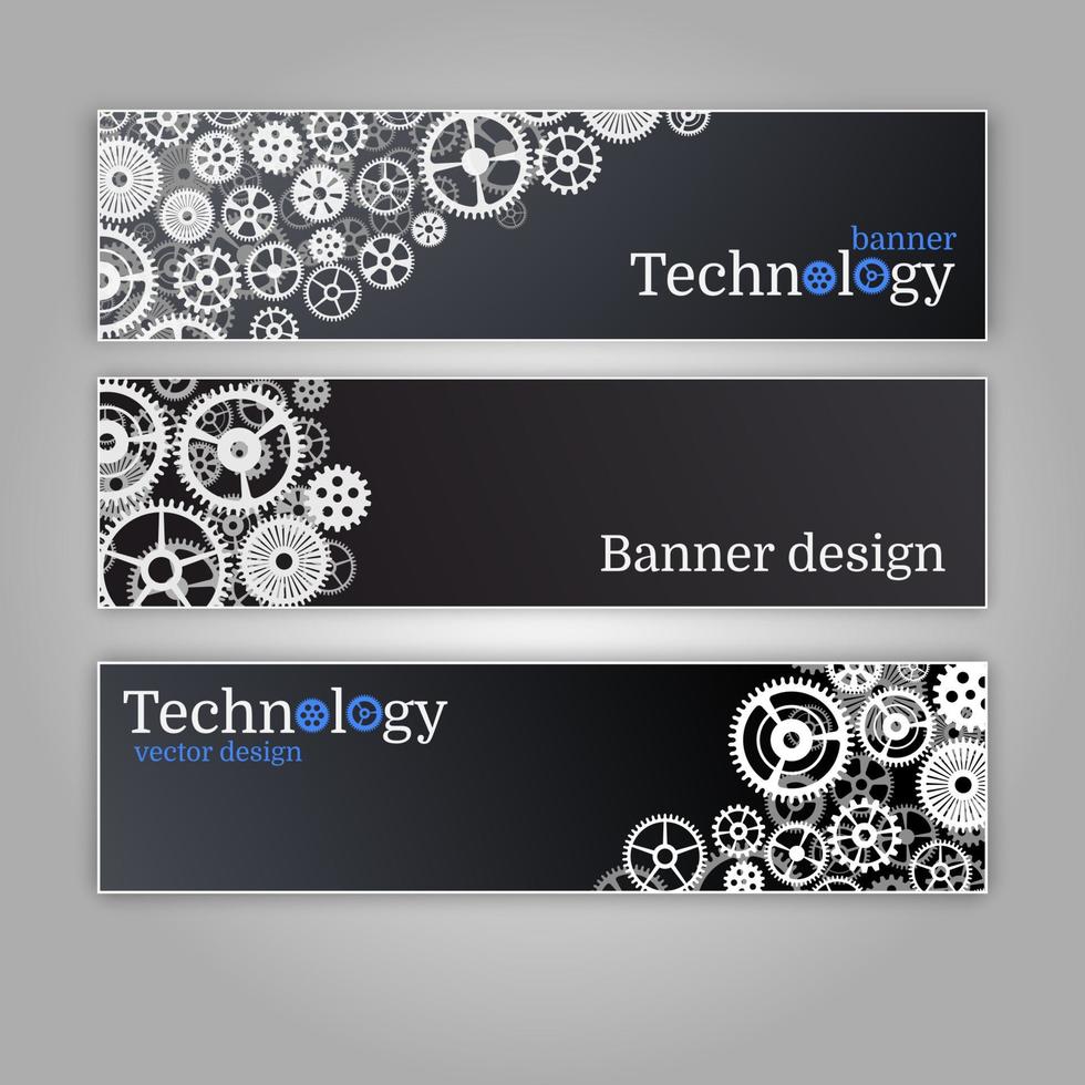 Vector abstract gear wheel and circuit board, banner set.