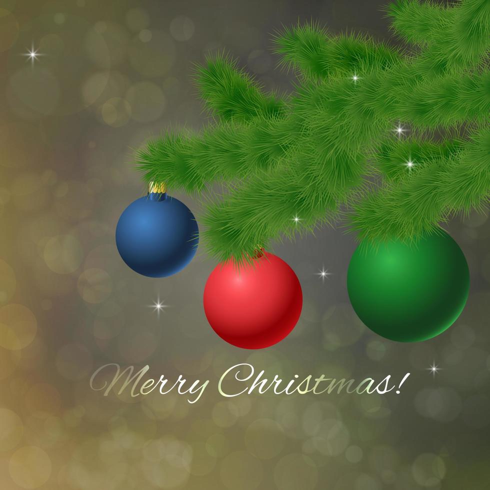 Christmas branch with hanging christmas balls vector