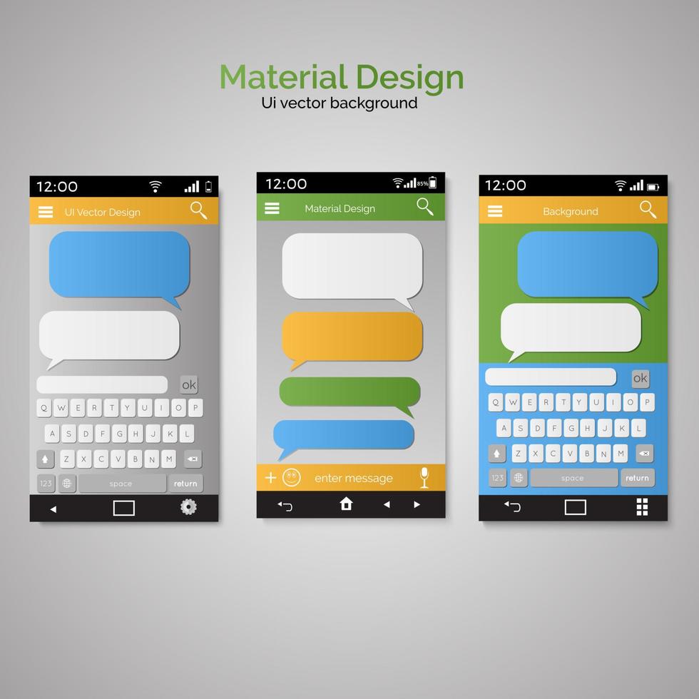 teléfono inteligente chateando mensajes sms bocadillos. teclado de teléfono inteligente. vector