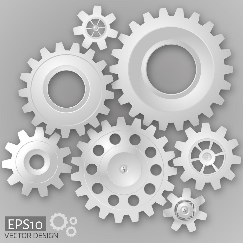 White 3d gears  on the gray background.  Infographic template vector