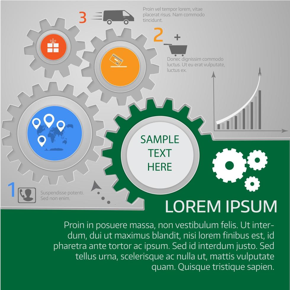 infografías de comercio electrónico, concepto de negocio, servicio de entrega rápida. engranajes vector