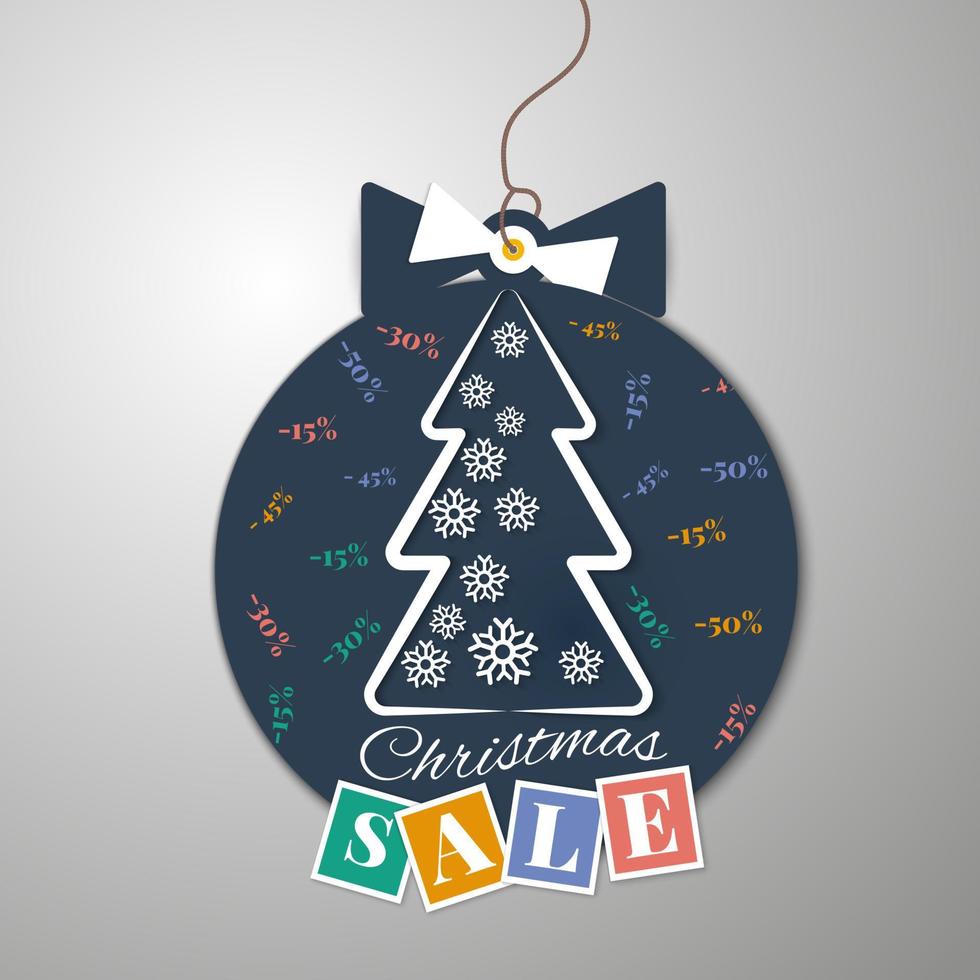 Christmas sale tag. Discount. Paper cut style vector