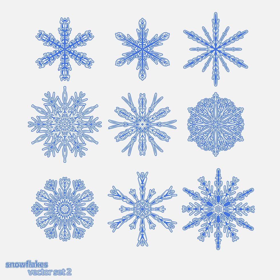 Set 9 blue different snowflakes vector