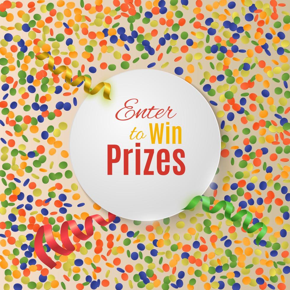 Colorful confetti background with round plate. vector