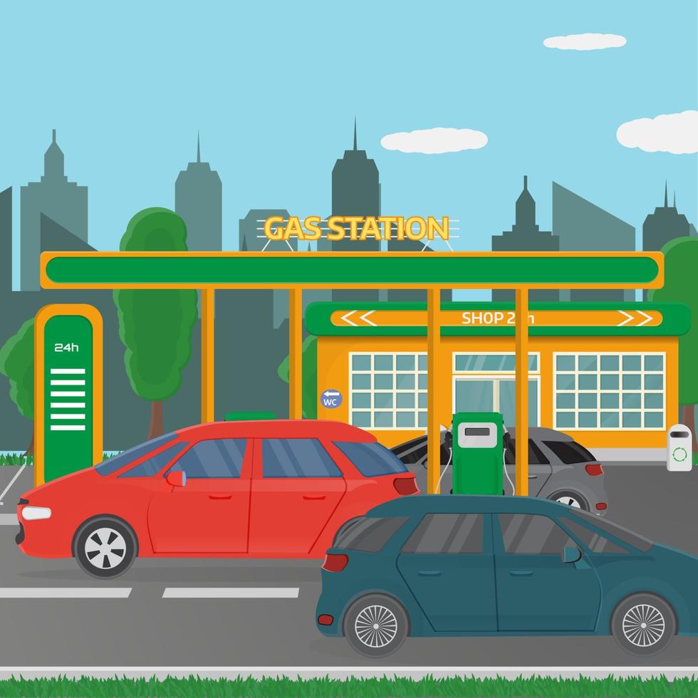 Petrol gas station concept in flat design style vector