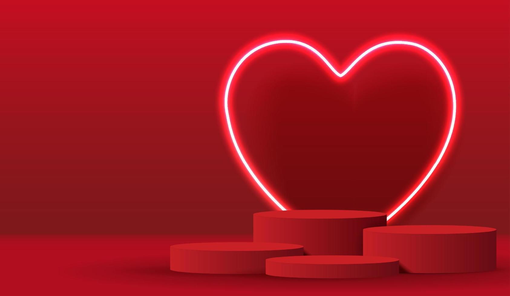 Happy valentines day and stage podium decorated with heart shape lighting. pedestal scene with for product, cosmetic, advertising, show, award ceremony, on red background. vector design