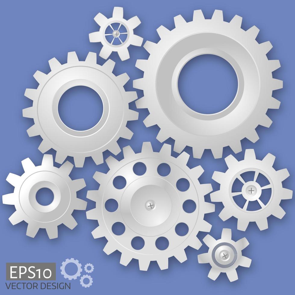 White 3d gears  on the gray background.  Infographic template vector