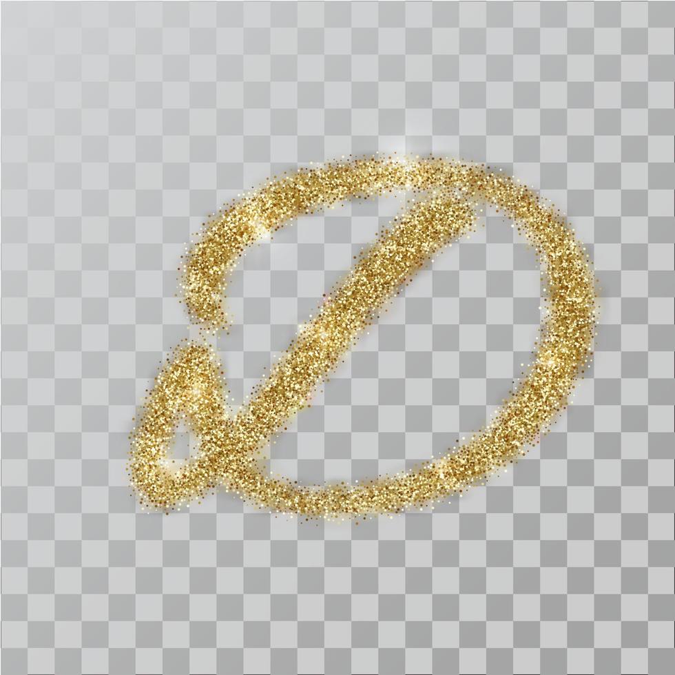 Gold glitter powder letter D in  hand painted style. vector