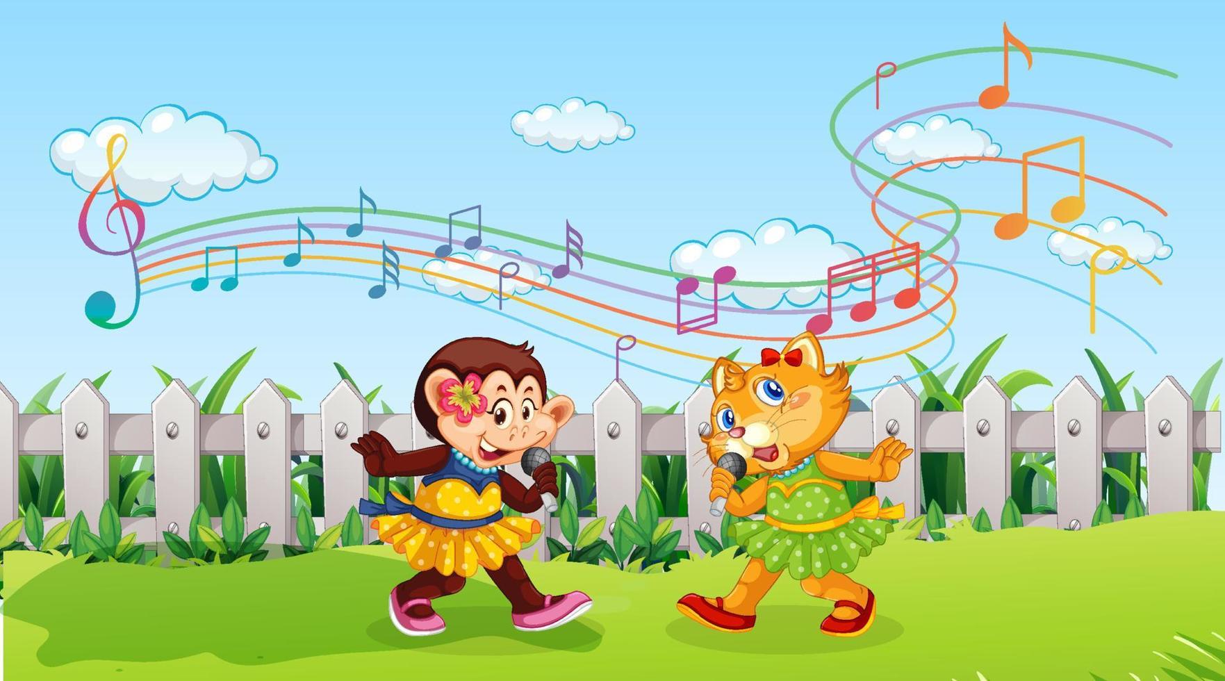 Cute animals performance singing at the park vector