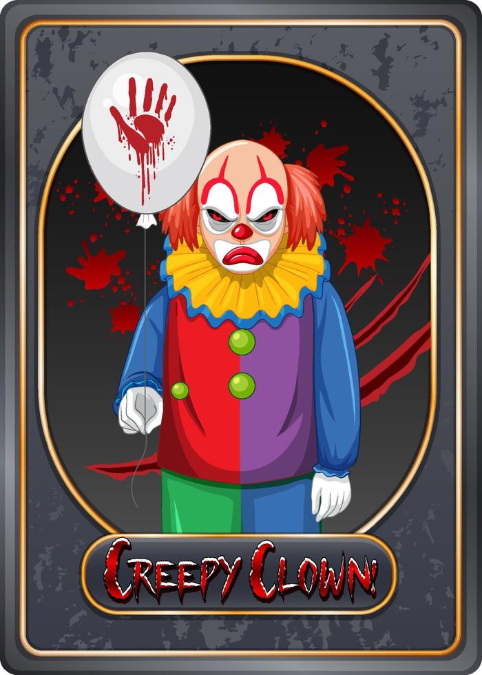 Creepy clown character game card template vector