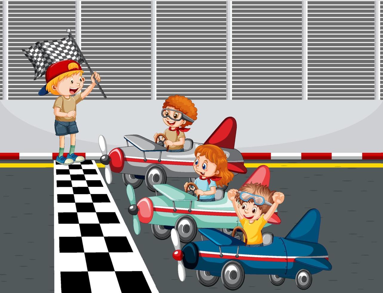 Soapbox derby scene with children racing car vector