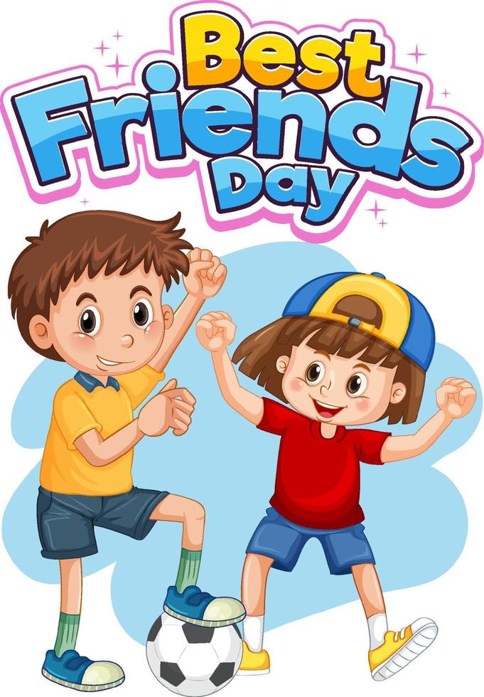 Best Friends Day font with children playing football vector