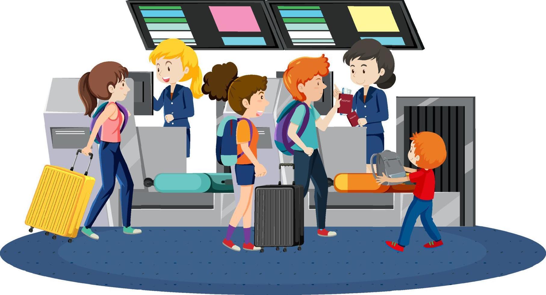 Passengers at check-in counter with service staffs vector