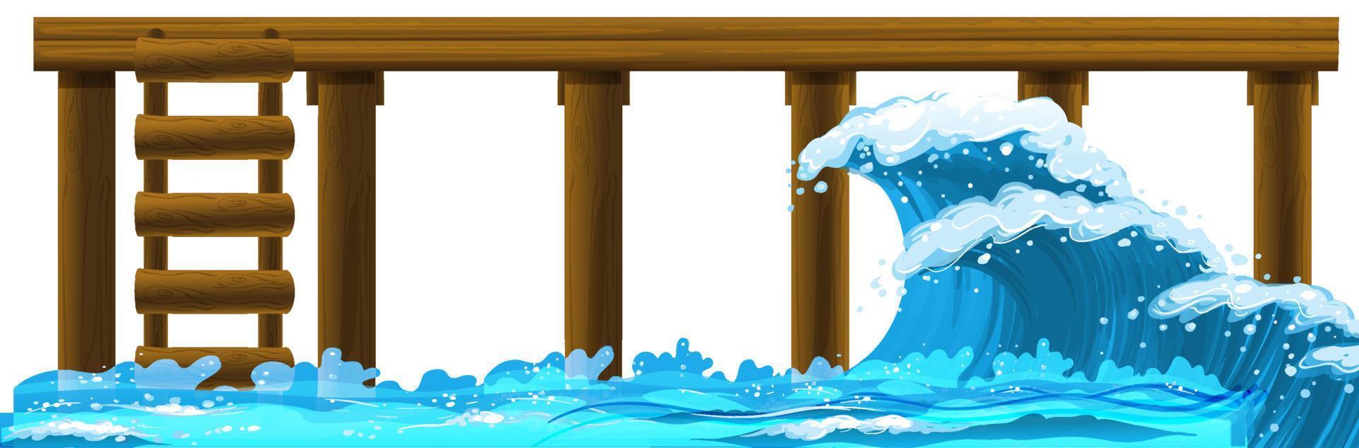 Wooden pier with ocean waves vector