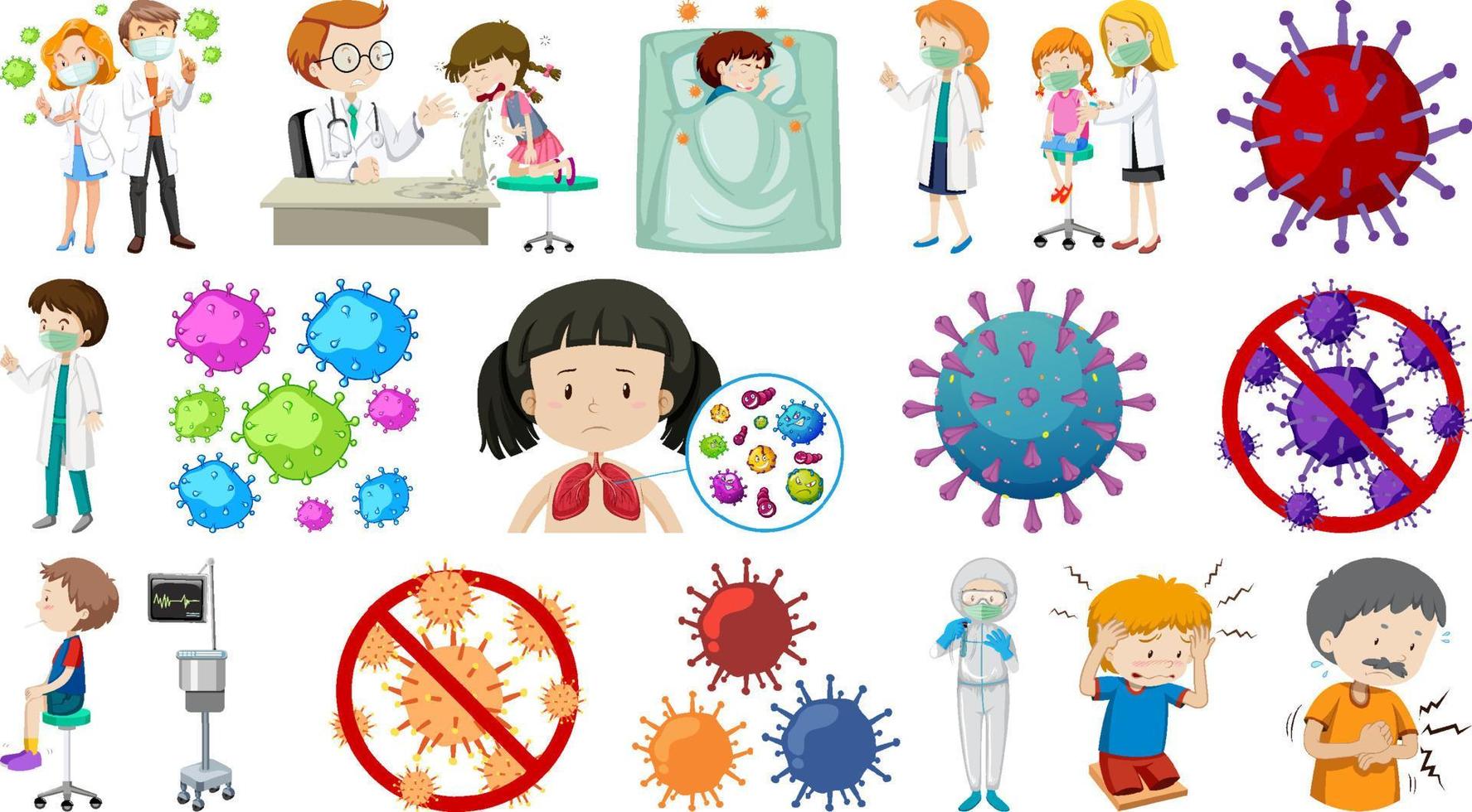 Set of sick people with different symptoms vector