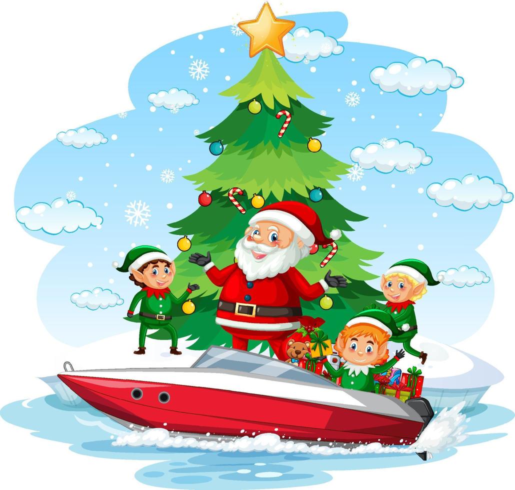 Santa Claus delivering gifts by boat vector