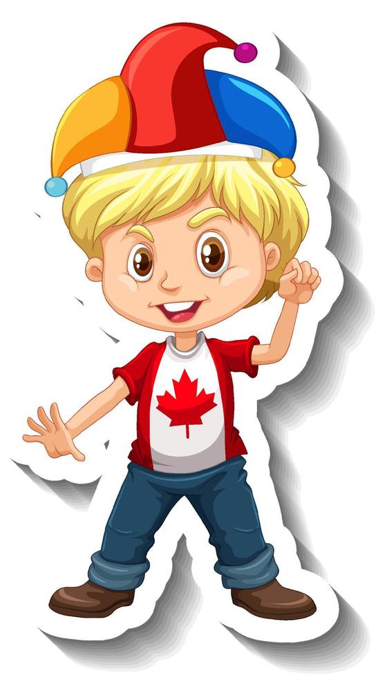 Sticker Canadian boy wearing Jester hat vector
