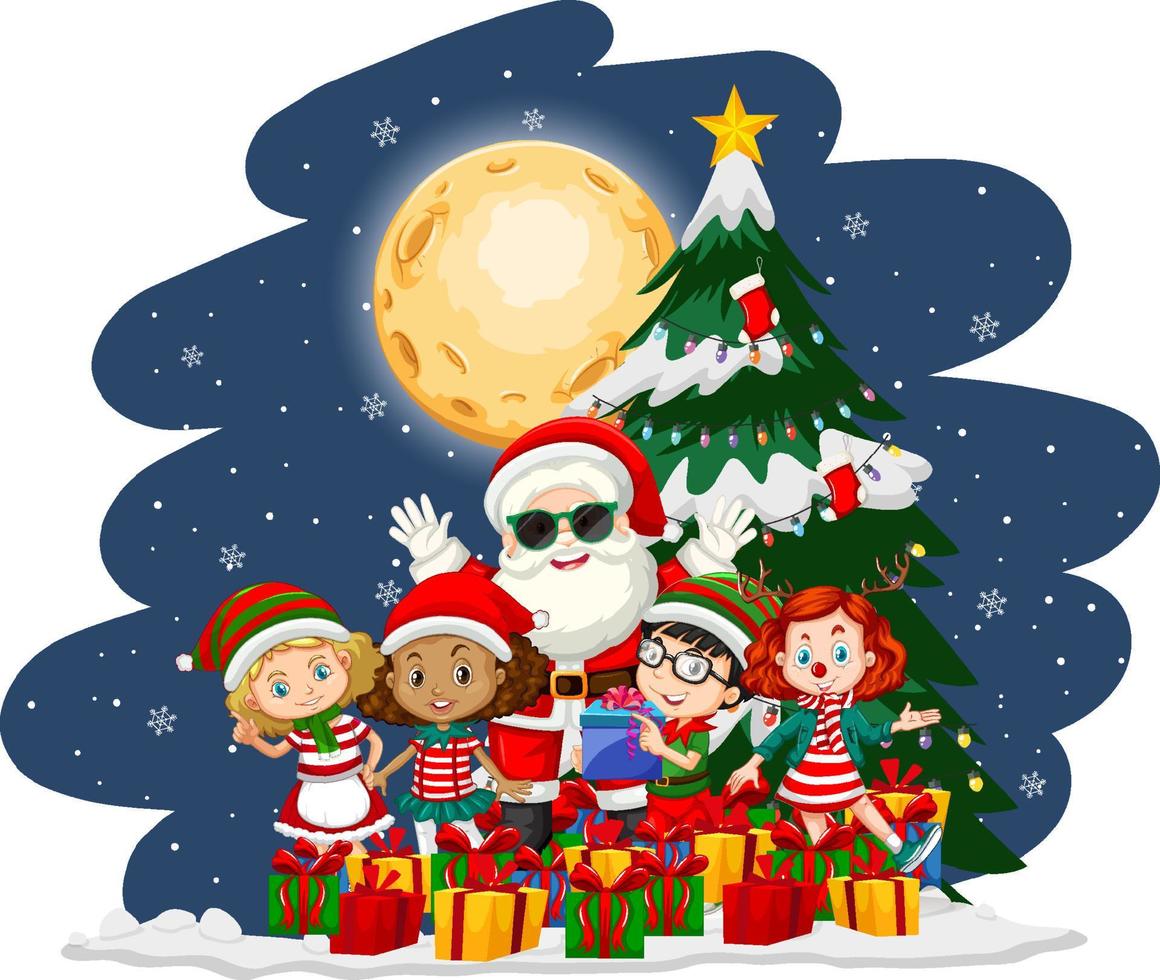 Christmas day with Santa Claus with children vector