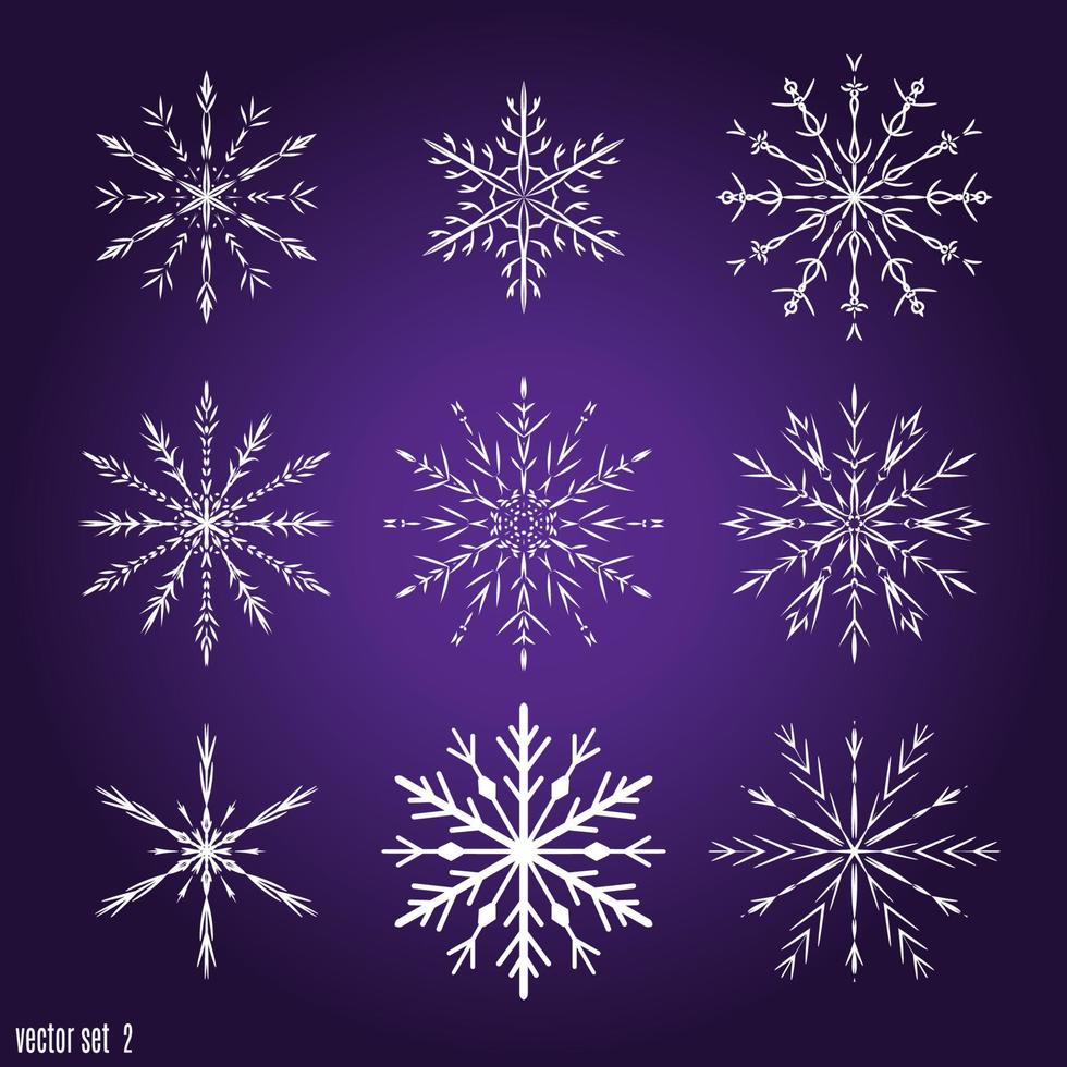 Set 9 white different snowflakes vector