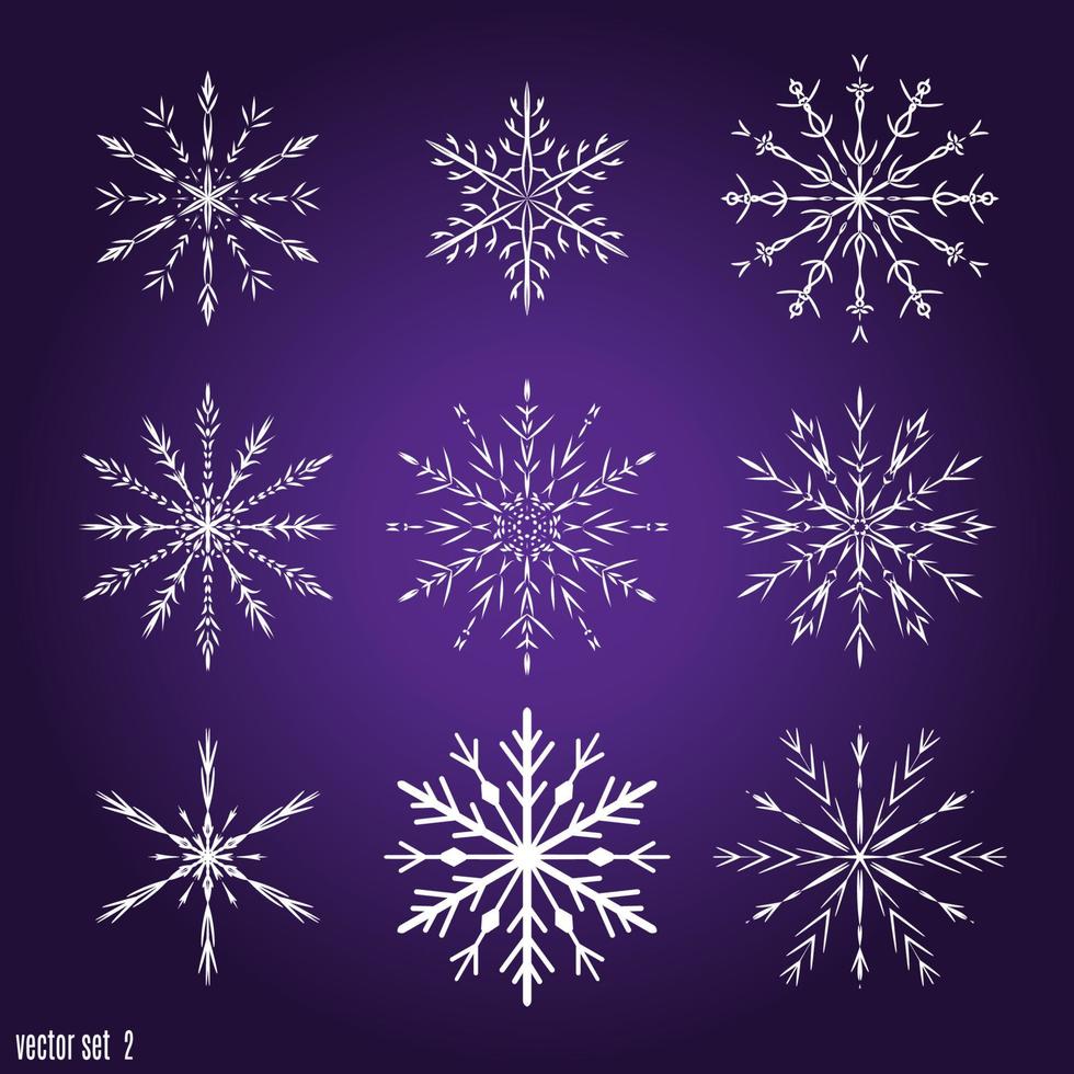 set 9 copos de nieve blancos diferentes vector