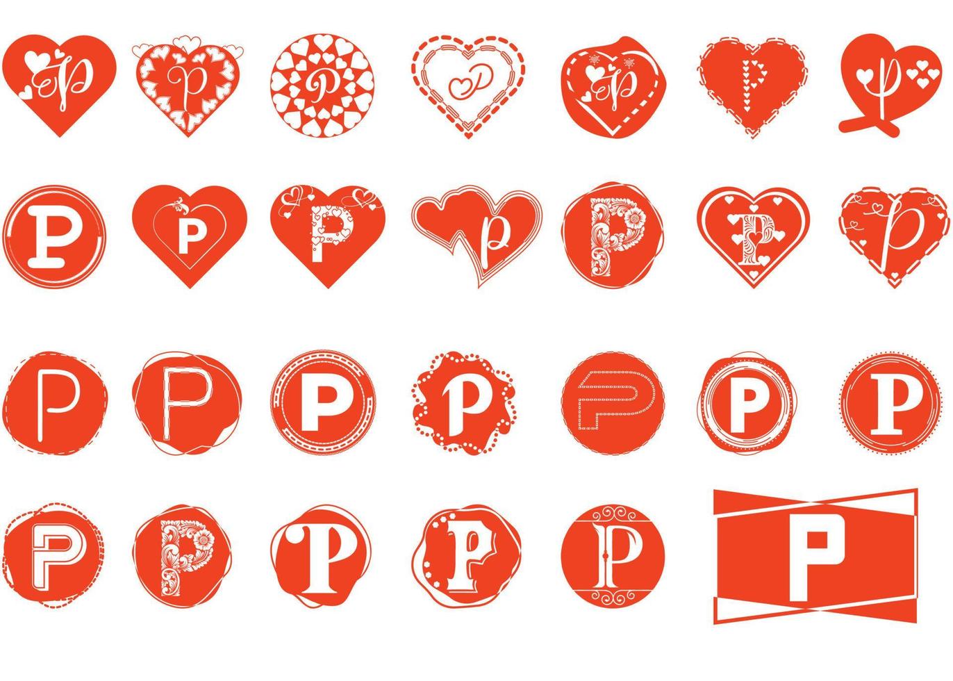 paquete de diseño de icono y logotipo de letra p vector