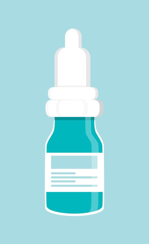 Nasal drops bottle icon. Pharmaceutical drug drop for ear or eyes. Simple medical drug vector on the blue background in flat