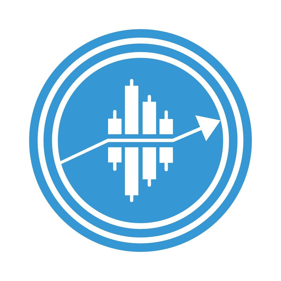 Trading forex icon vector. Bue stock market sign. Simple binary options illustrations. Arrow rises up inside vector