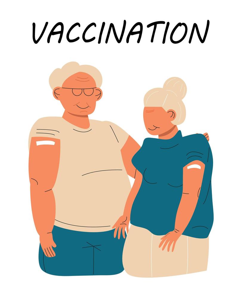 After vaccination concept vector. Coronavirus vaccine company. Injection in shoulder was successfully. Multi races of women and men after getting vaccine. vector