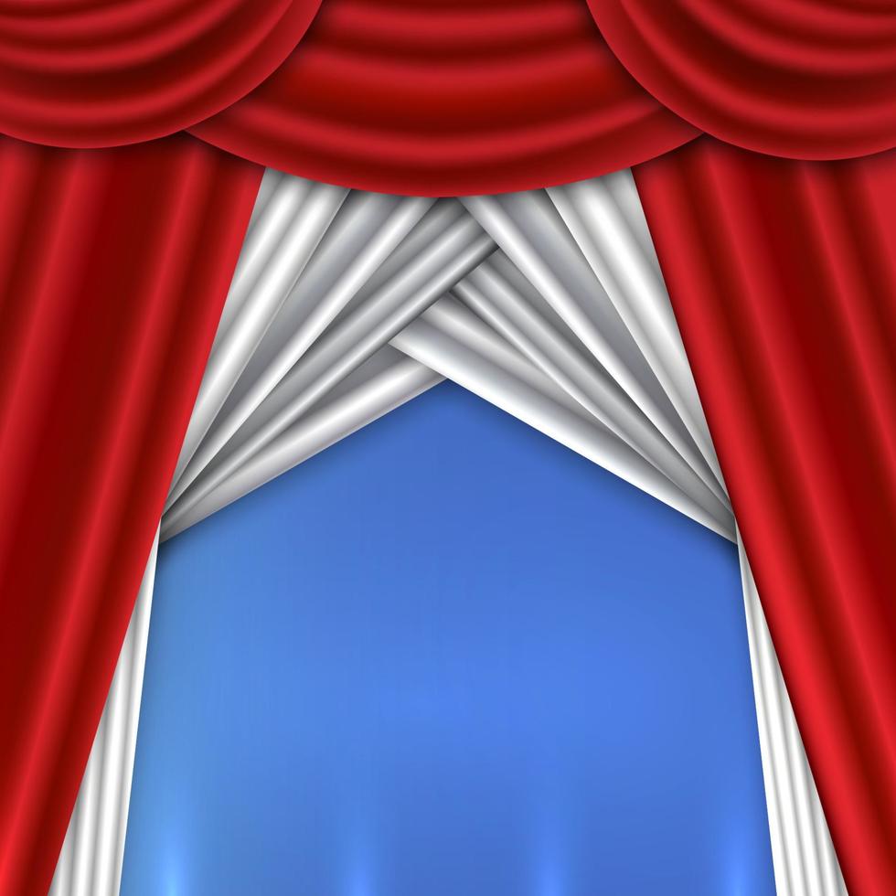 Red curtain on theater or cinema stags. vector