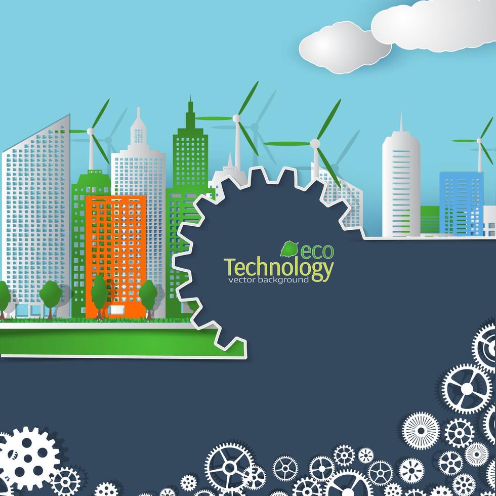 Eco technology. Cover template. Cityscape. vector