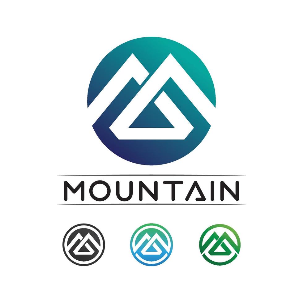 logotipo de icono de montaña y vector de diseño de conjunto de letras de fuente m para identidad empresarial