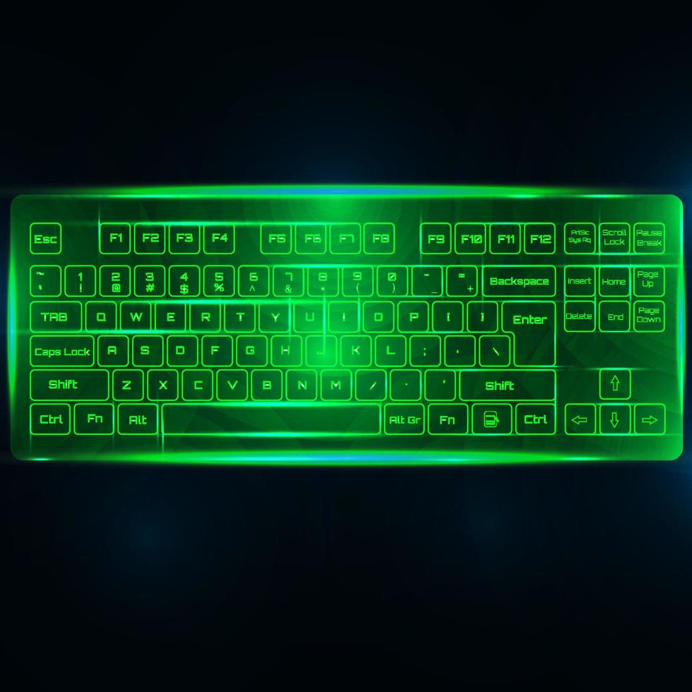 virtual shiny computer pc keyboard or keypad on  dark green background.dialing vector