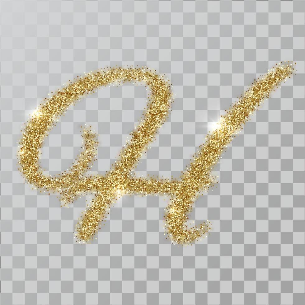 Gold glitter powder letter H in  hand painted style. vector