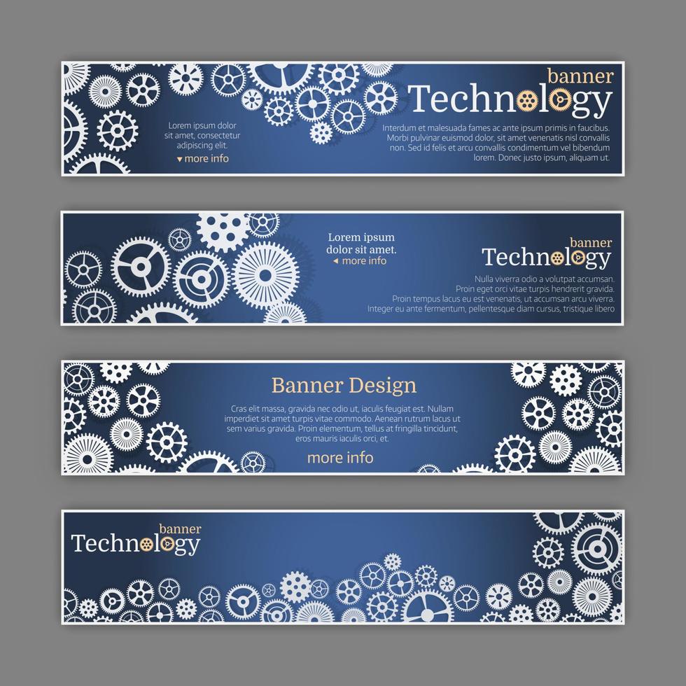 Vector abstract gear wheel and circuit board, banner set.