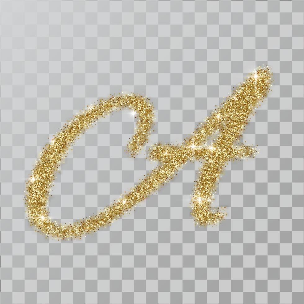 Gold glitter powder letter A in  hand painted style. vector