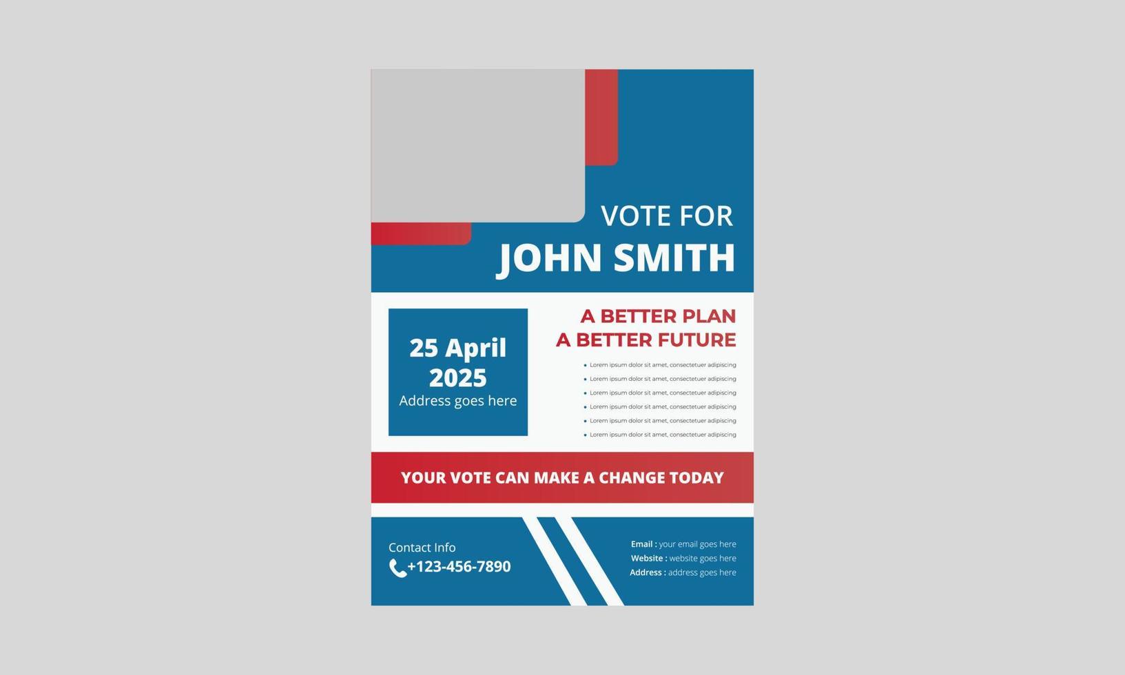 Election flyer template design. Political election flyer design. vote now election poster leaflet design. a4 template, brochure design, cover, flyer, poster, print-ready vector