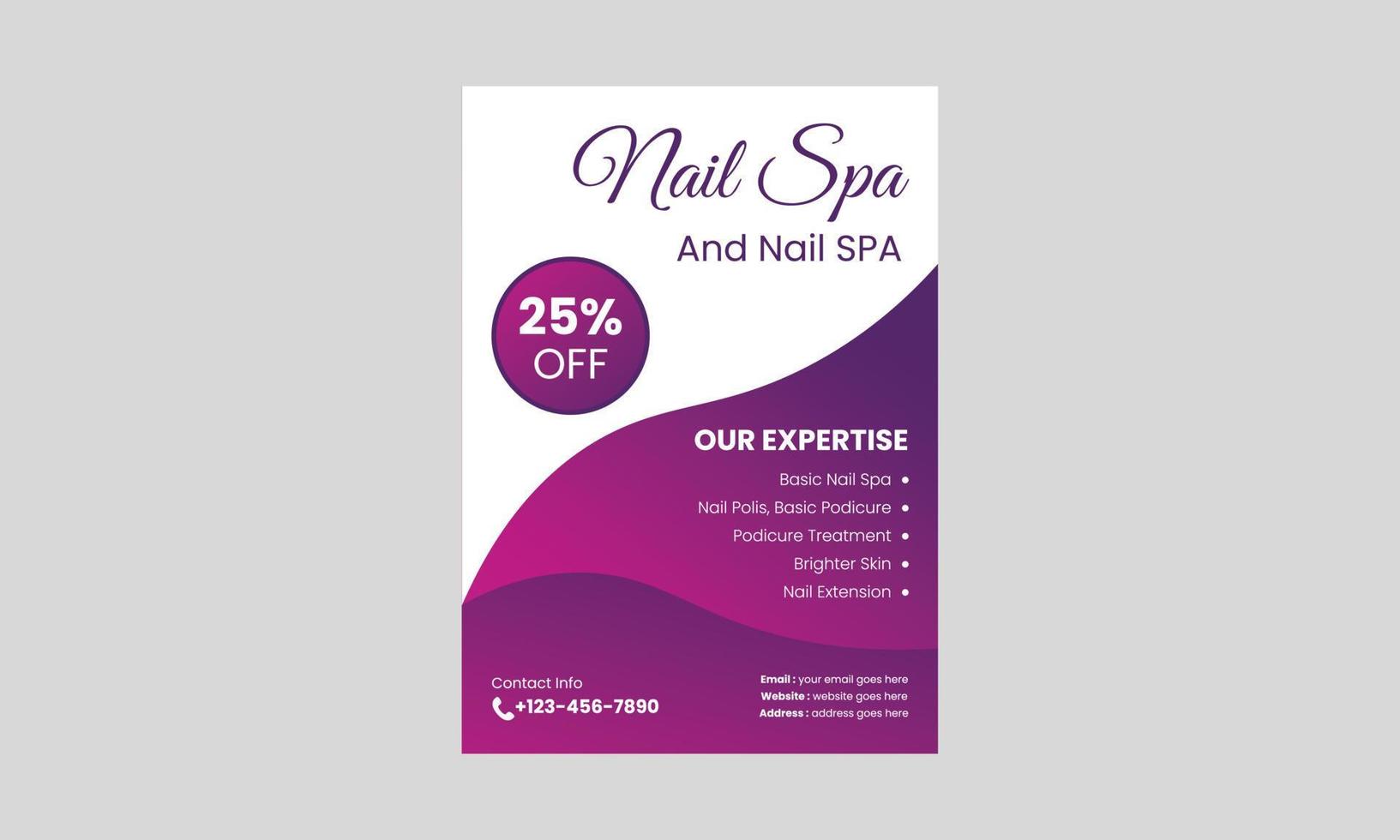 Nail Spa service flyer design template. Nail Salon service poster leaflet design. a4 template, brochure design, cover, flyer, poster, print-ready vector