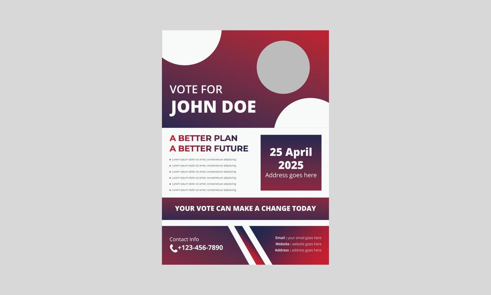 Election flyer template design. Political election flyer design. vote now election poster leaflet design. a4 template, brochure design, cover, flyer, poster, print-ready vector