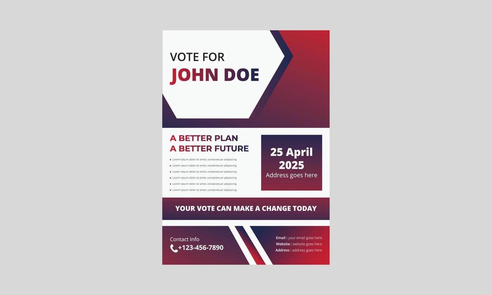 Election flyer template design. Political election flyer design. vote now election poster leaflet design. a4 template, brochure design, cover, flyer, poster, print-ready vector